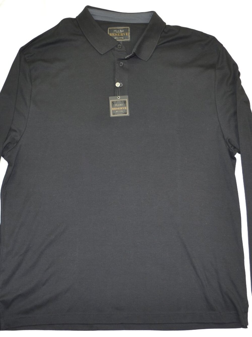 Jos. A. Bank Reserve Men's Long Sleeve Polo Shirt, 100% Cotton, Black, Size XXL